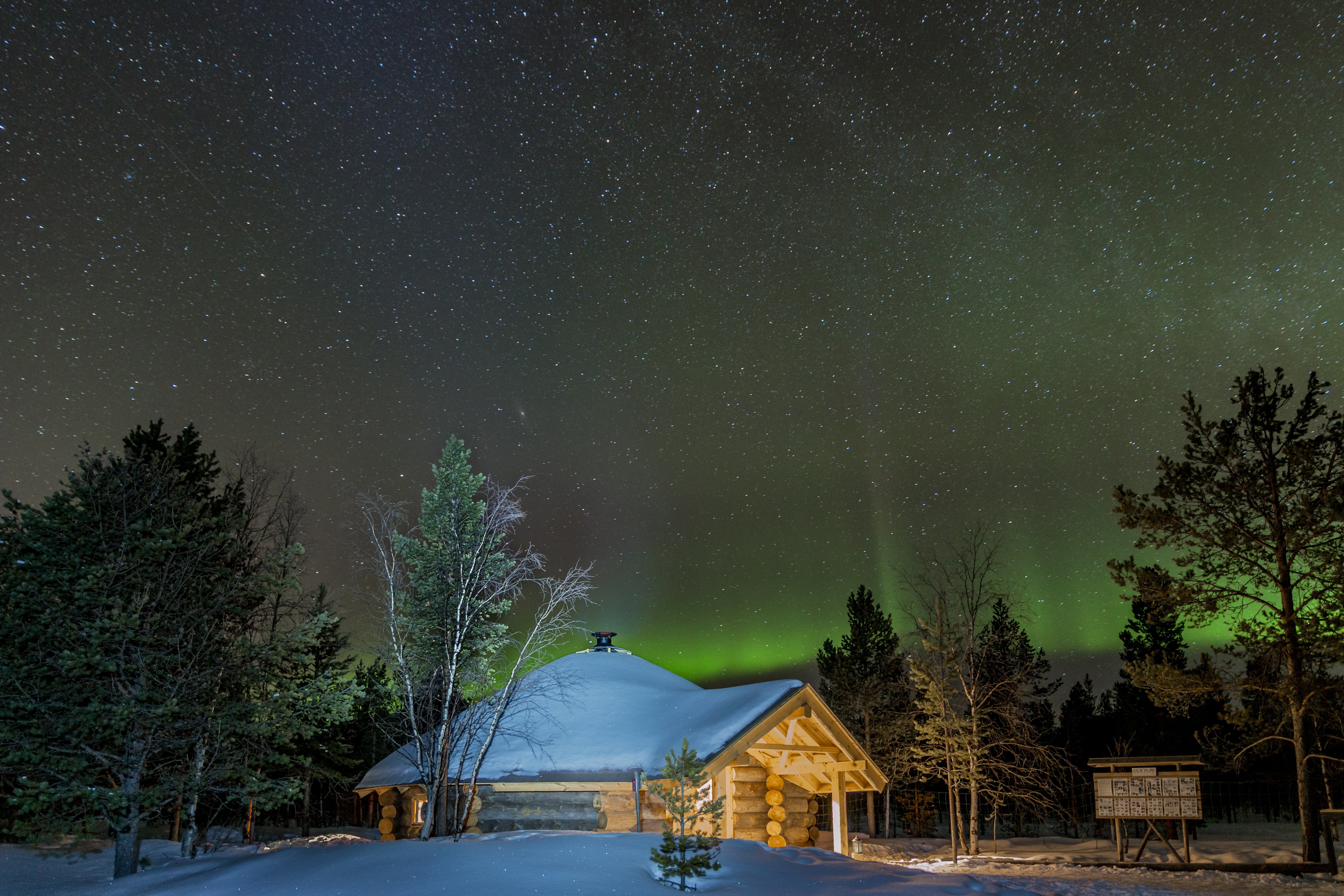 Traditional Scandinavian BBQ Hut under a starlit sky