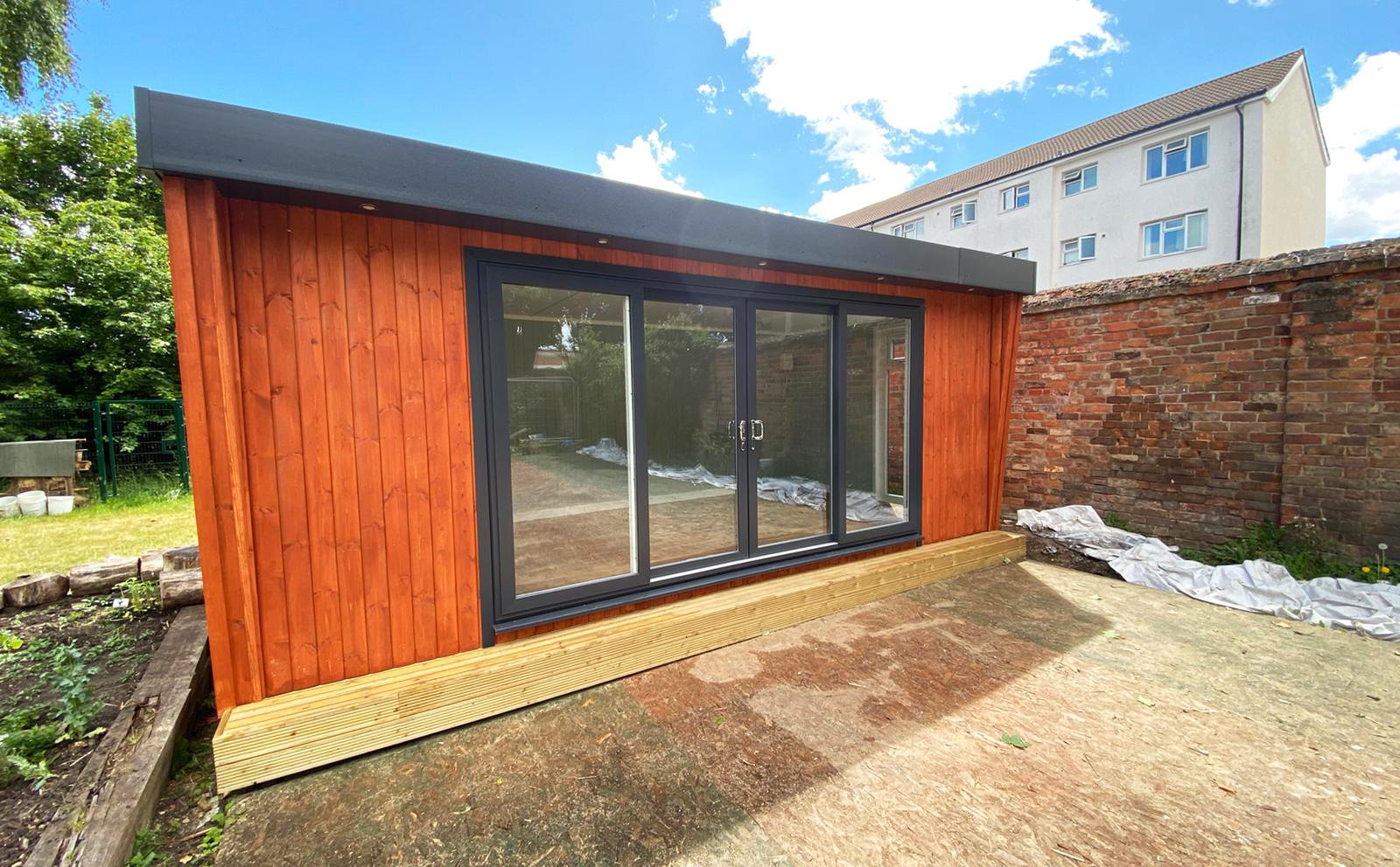 Shot of a school outbuilding in redwood cladding