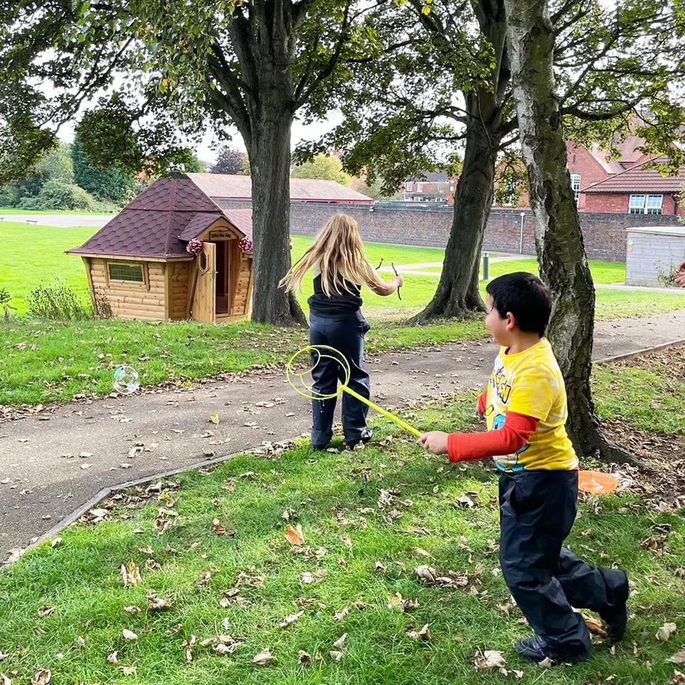 outdoor learning next to a hobbit hut 