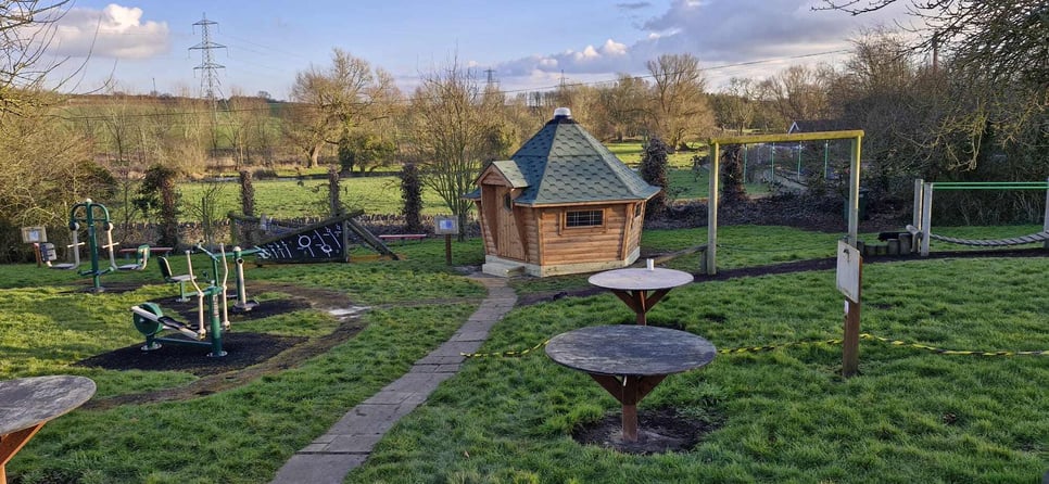 log cabin base for outdoor learning in winter term