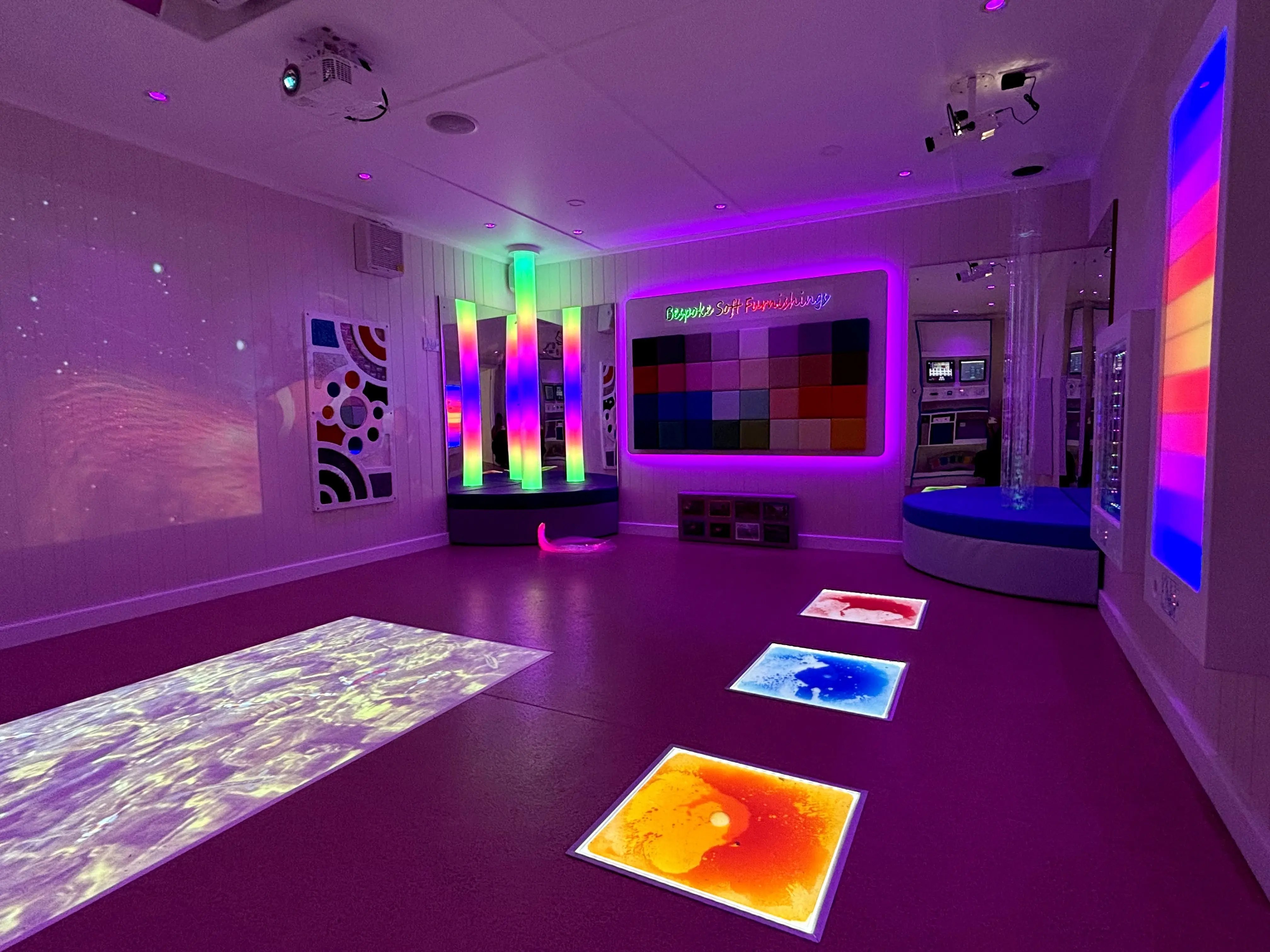 Demonstration sensory room designed and installed by partners cabins for schools and sensory technology to introduce a turnkey sensory room solution to schools and other educational settings