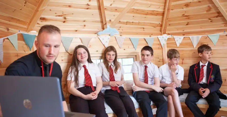 cabins for schools log cabin for george spener academy. children learning 